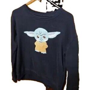 Star Wars Grogu Baby Yoda Black Embroidered Crew Neck Sweatshirt - Size Medium
